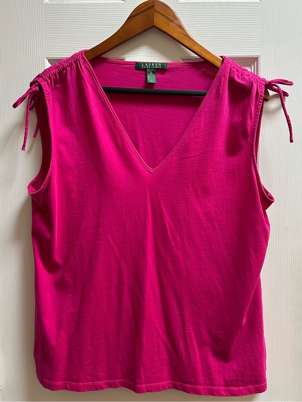 Ralph Lauren Hot Pink Sleeveless V-Neck Tie-Shoulder Tank